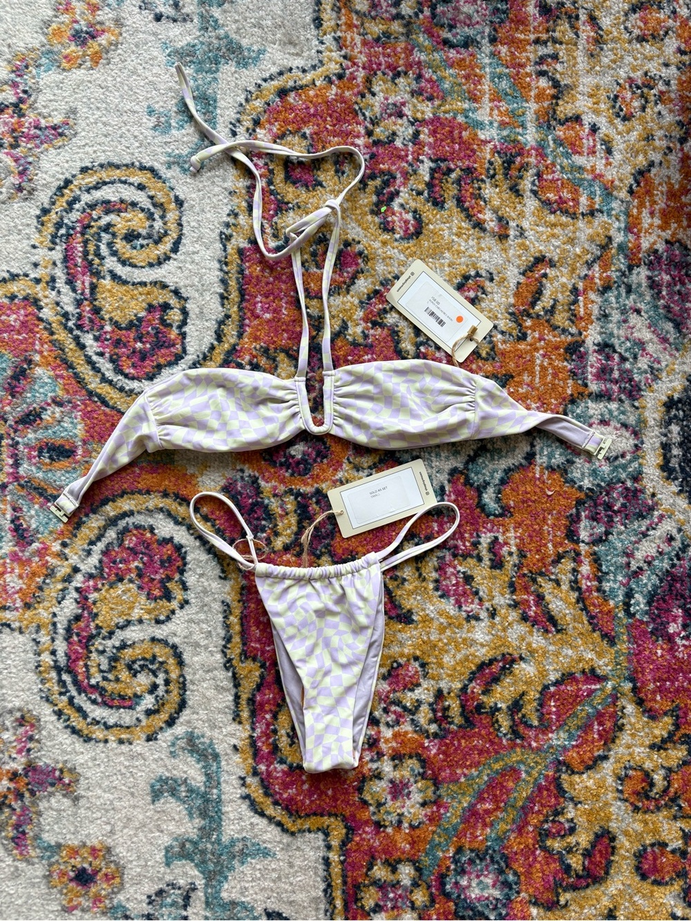 Lilac Geometric String Bikini Top & Bottom Set - Women